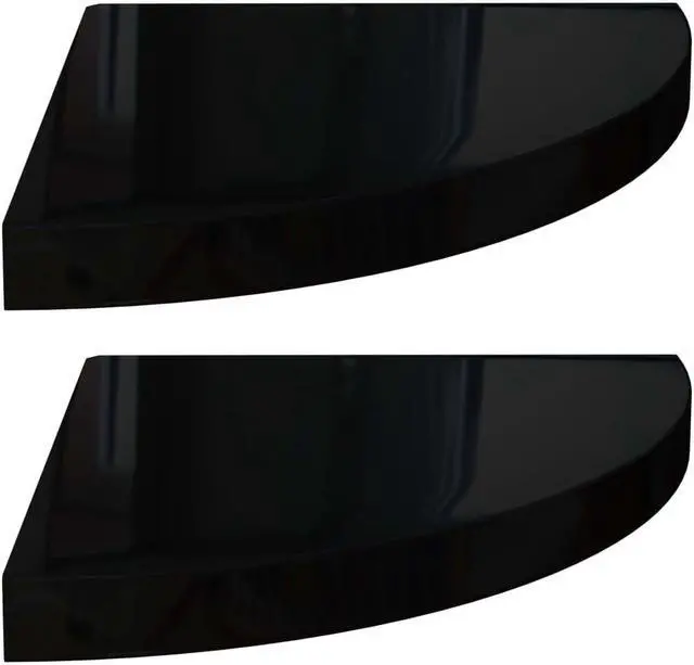 Alt view image 8 of 11 - vidaXL Wall Corner Shelves Floating Corner Shelf 2 Pcs High Gloss Black MDF