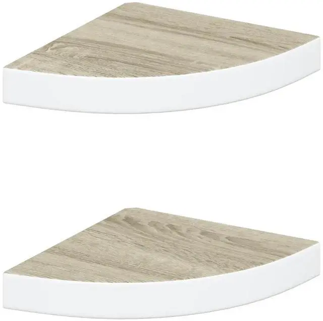 Alt view image 8 of 8 - vidaXL Wall Corner Shelves Wall Floating Corner Shelf 2 Pcs Oak and White MDF