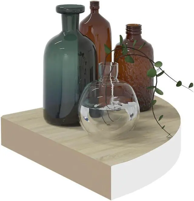 Alt view image 15 of 17 - vidaXL Wall Corner Shelf Floating Corner Shelf Display Shelf Oak and White MDF