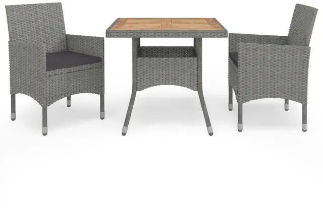 Alt view image 7 of 13 - vidaXL 3 Piece Garden Dining Set Gray Poly Rattan and Acacia Wood