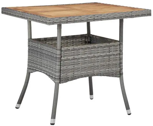 Alt view image 8 of 13 - vidaXL 3 Piece Garden Dining Set Gray Poly Rattan and Acacia Wood