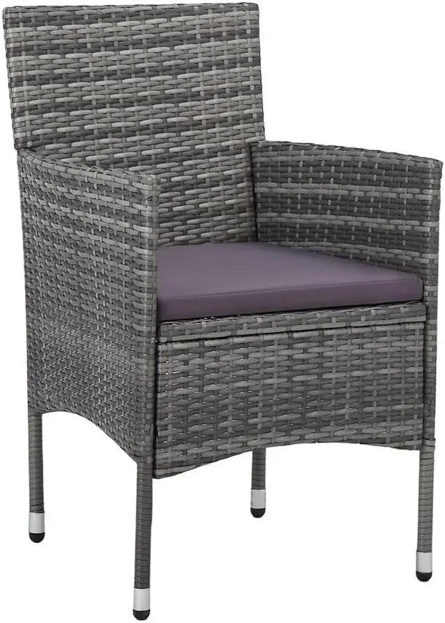 Alt view image 13 of 13 - vidaXL 3 Piece Garden Dining Set Gray Poly Rattan and Acacia Wood