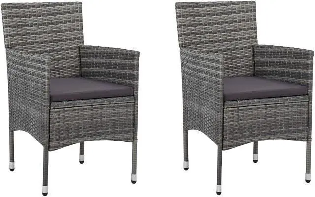 Alt view image 12 of 13 - vidaXL 3 Piece Garden Dining Set Gray Poly Rattan and Acacia Wood