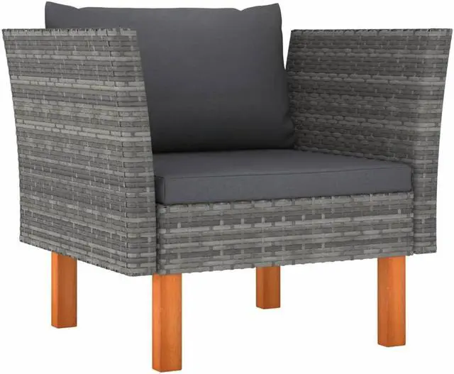 Alt view image 4 of 7 - vidaXL Patio Lounge Set Sofa 10 Piece Poly Rattan and Eucalyptus Wood Black
