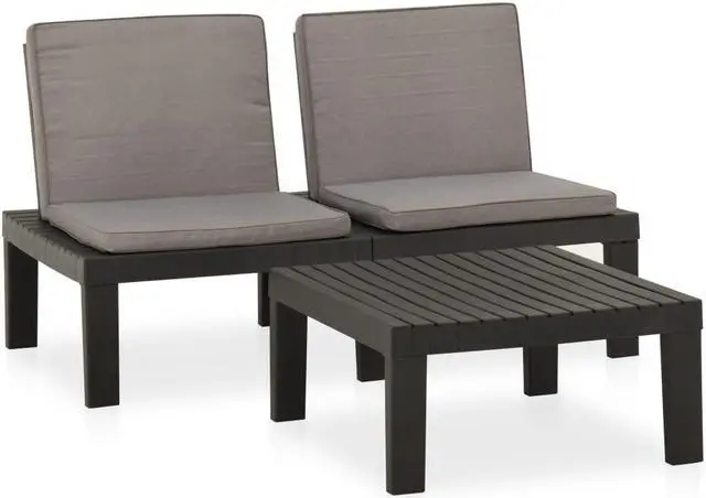 Alt view image 8 of 18 - vidaXL 2 Piece Garden Lounge Set with Cushions Plastic Gray
