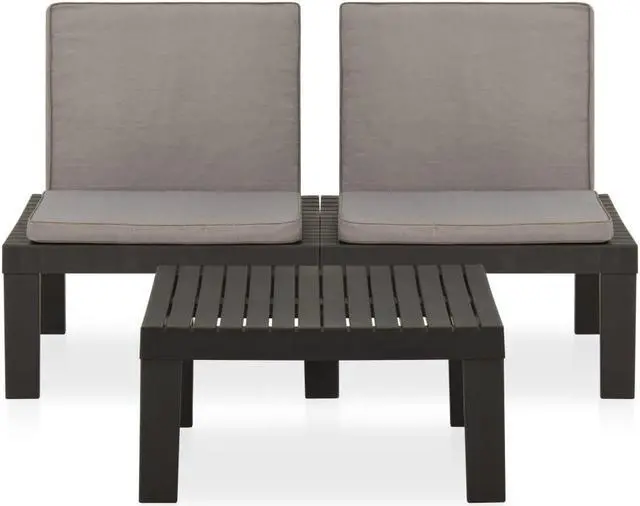 Alt view image 9 of 18 - vidaXL 2 Piece Garden Lounge Set with Cushions Plastic Gray