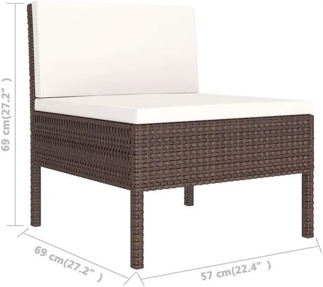 Alt view image 4 of 7 - vidaXL Garden Lounge Set Patio Sectional Sofa Couch 9 Piece Poly Rattan Brown