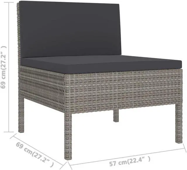Alt view image 4 of 7 - vidaXL Garden Lounge Set Patio Sectional Sofa Couch 6 Piece Poly Rattan Gray