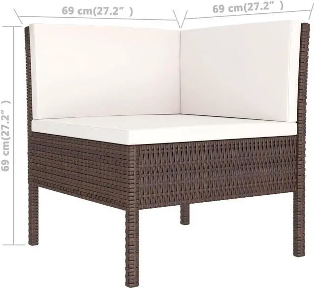 Alt view image 4 of 7 - vidaXL Patio Lounge Set Outdoor Sectional Sofa Set 9 Piece Poly Rattan Brown