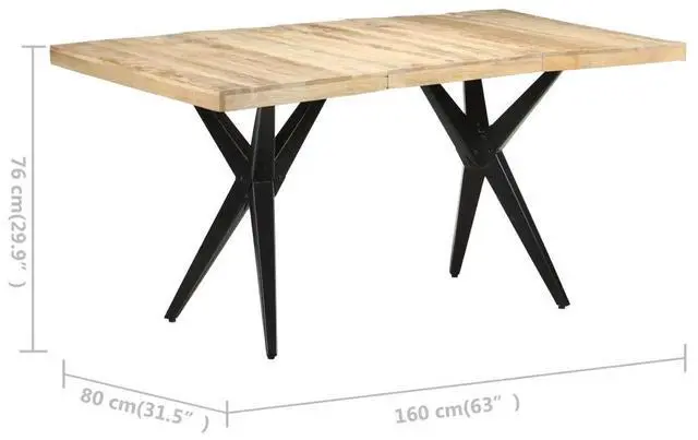 Alt view image 5 of 8 - vidaXL Dining Table 63"x31.5"x29.9" Rough Mango Wood