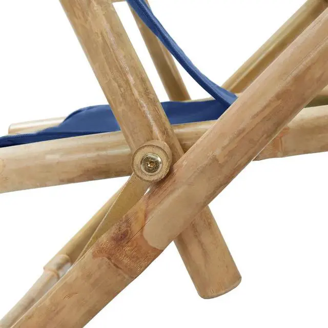 Alt view image 6 of 17 - vidaXL Patio Deck Chair Sling Chair with Headrest Navy Blue Bamboo and Fabric