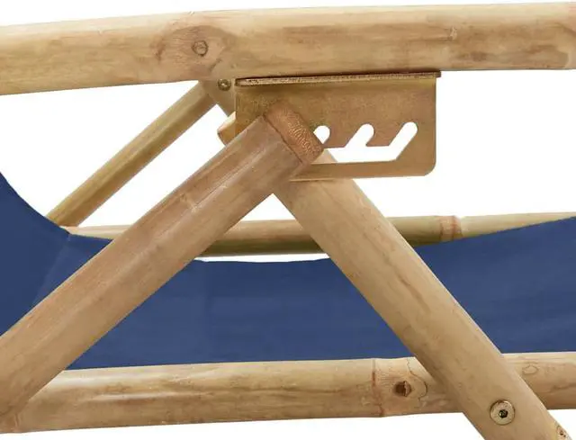 Alt view image 5 of 17 - vidaXL Patio Deck Chair Sling Chair with Headrest Navy Blue Bamboo and Fabric