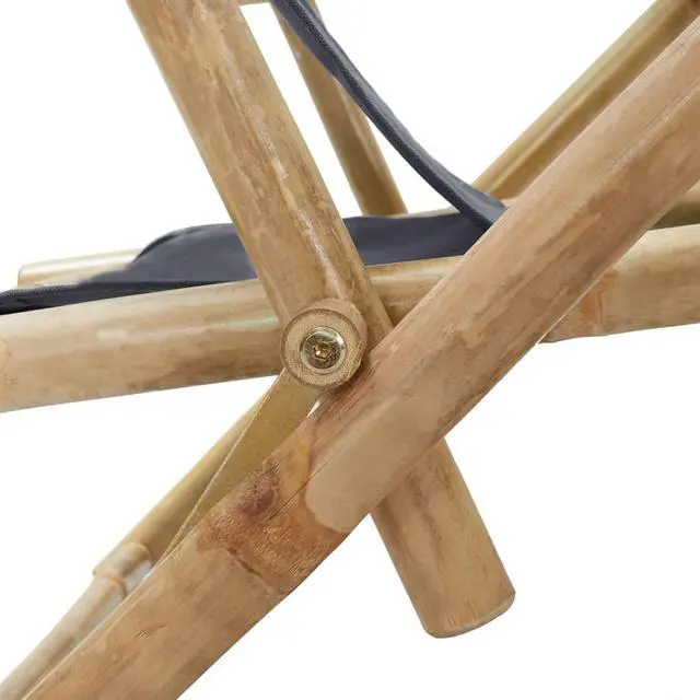 Alt view image 5 of 18 - vidaXL Patio Deck Chair Sling Chair with Headrest Dark Gray Bamboo and Fabric
