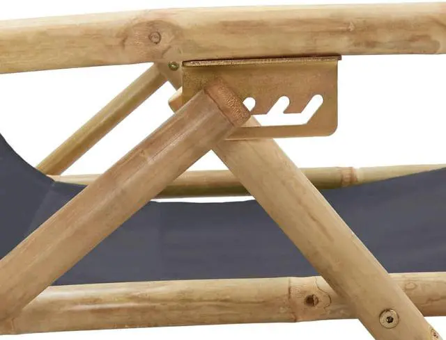 Alt view image 6 of 18 - vidaXL Patio Deck Chair Sling Chair with Headrest Dark Gray Bamboo and Fabric