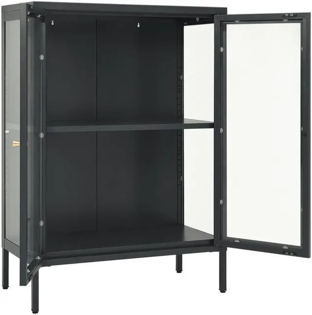 Alt view image 6 of 18 - vidaXL Sideboard Industrial Storage Cabinet with Handle Black Metal and Glass