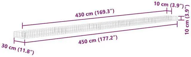 Alt view image 12 of 12 - vidaXL Gabion Raised Bed Galvanized Steel 177.2"x11.8"x3.9"