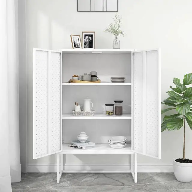 Alt view image 16 of 17 - vidaXL Highboard Side Cabinet Storage File Cabinet for Entryway White Steel