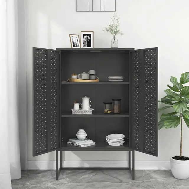 Alt view image 16 of 18 - vidaXL Highboard Anthracite Steel Living Room Storage High Cabinet Furniture