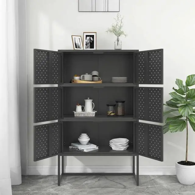 Alt view image 18 of 18 - vidaXL Highboard Anthracite Steel Living Room Storage High Cabinet Furniture
