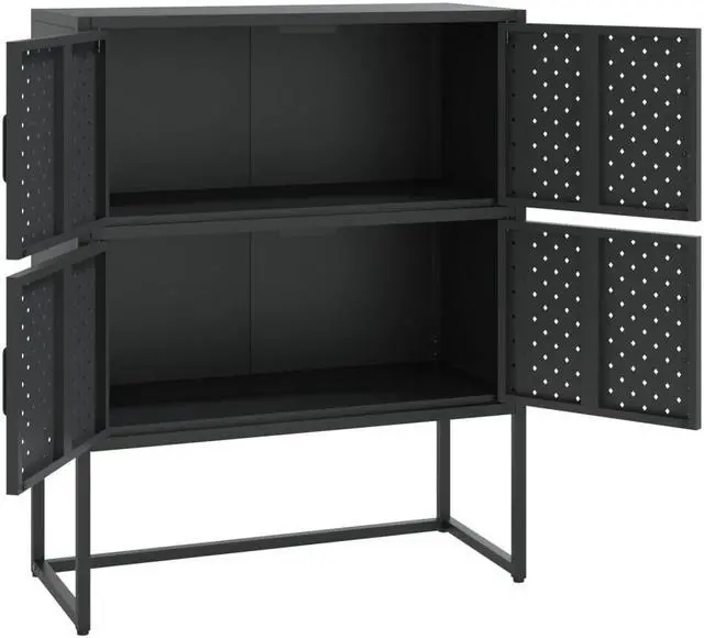 Alt view image 16 of 18 - vidaXL Highboard Black 39.4" Steel Living Room Storage High Cabinet Furniture
