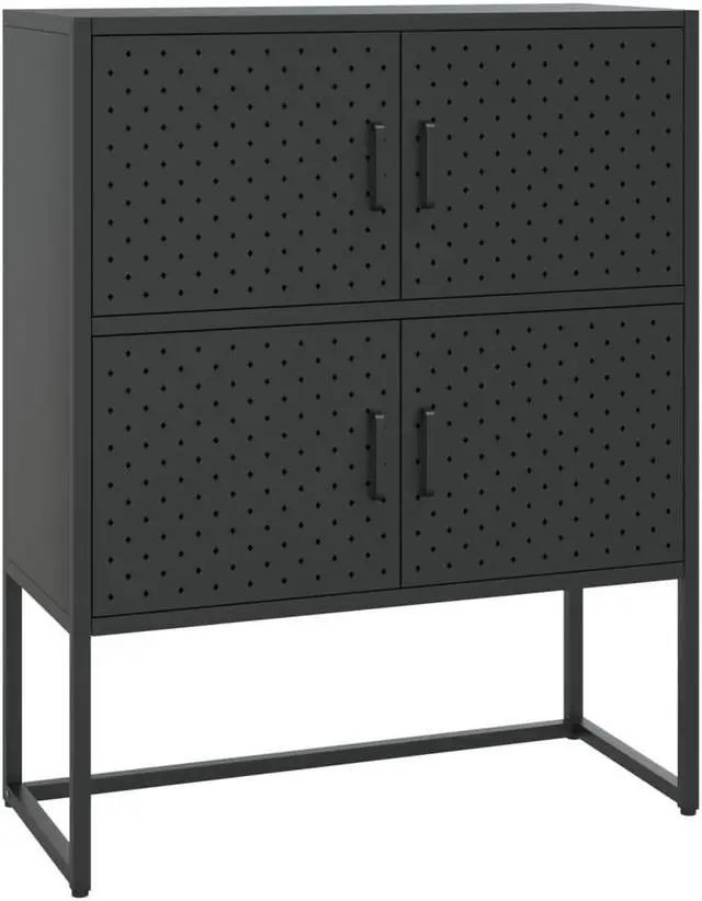 Alt view image 15 of 18 - vidaXL Highboard Black 39.4" Steel Living Room Storage High Cabinet Furniture