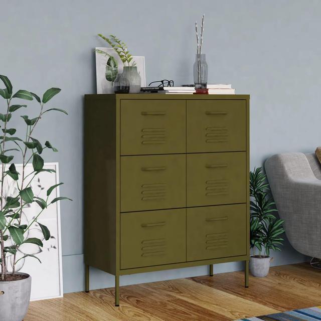 Alt view image 14 of 18 - vidaXL Drawer Cabinet Olive Green Steel Sideboard Cupboard Display Cabinet