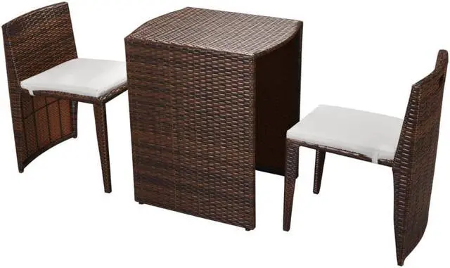 Alt view image 13 of 14 - vidaXL Patio Bistro Set 3 Piece Outdoor Table and Chairs Poly Rattan Brown