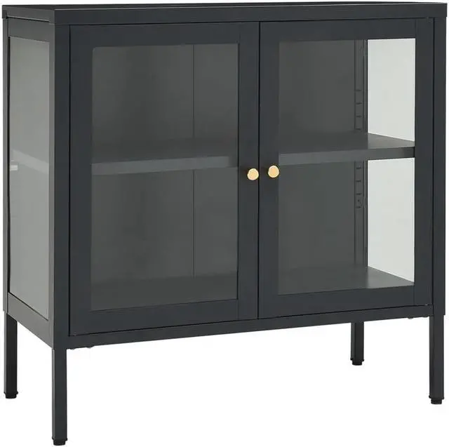 Alt view image 15 of 17 - vidaXL Sideboard Anthracite 27.6" Steel and Glass Storage Cabinet Furniture