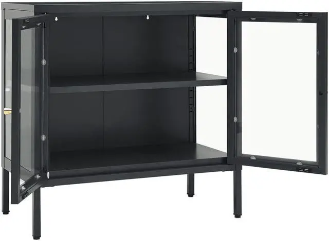 Alt view image 6 of 17 - vidaXL Sideboard Anthracite 27.6" Steel and Glass Storage Cabinet Furniture