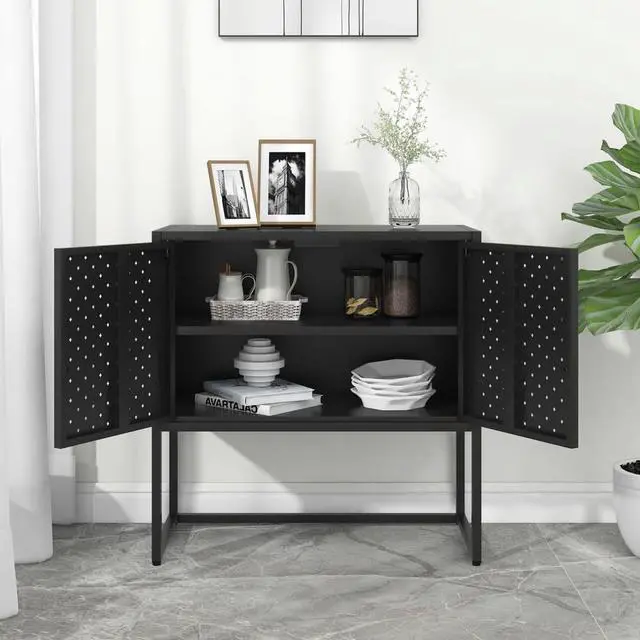 Alt view image 16 of 18 - vidaXL Sideboard Black 29.5" Steel Home Storage Cabinet Side Table Furniture