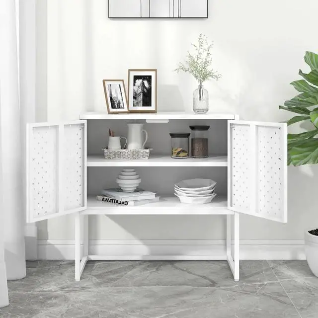 Alt view image 16 of 18 - vidaXL Sideboard White 29.5" Steel Home Storage Cabinet Side Table Furniture