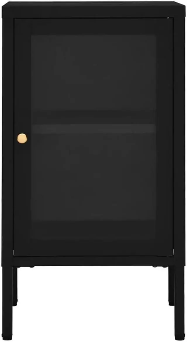 Alt view image 15 of 16 - vidaXL Sideboard Side Table with Adjustable Shelf and Feet Black Steel and Glass