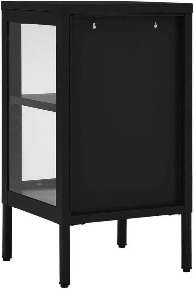 Alt view image 16 of 16 - vidaXL Sideboard Side Table with Adjustable Shelf and Feet Black Steel and Glass