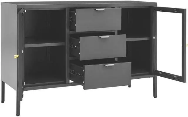 Alt view image 6 of 15 - vidaXL Sideboard Anthracite 41.3" Steel and Tempered Glass Cabinet Furniture