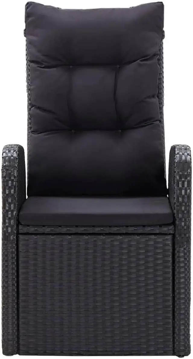 Alt view image 17 of 19 - vidaXL 2x Reclining Patio Chairs with Cushions Poly Rattan Black Meal Seating