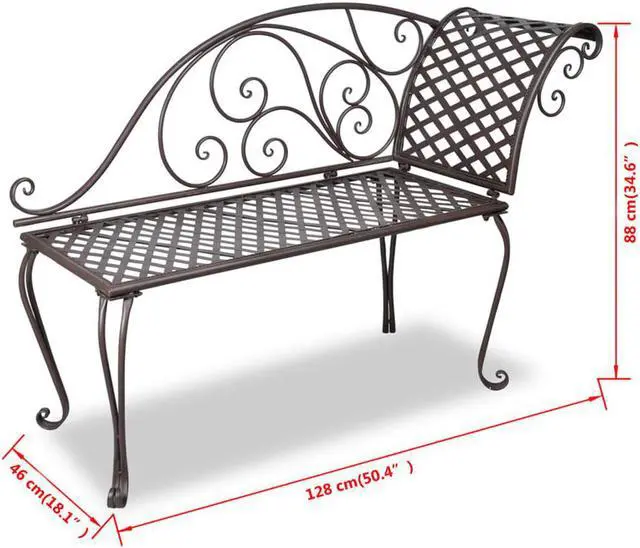 Alt view image 3 of 12 - vidaXL Patio Chaise Lounge Outdoor Bench with Backrest Steel Antique Brown