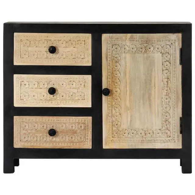 Alt view image 5 of 10 - vidaXL Hand Carved Side Cabinet Gray 29.5"x13.8"x23.6" Solid Mango Wood