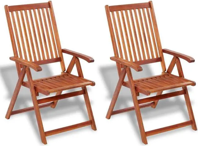 Alt view image 4 of 14 - vidaXL Folding Garden Chairs 2 pcs Solid Acacia Wood Brown