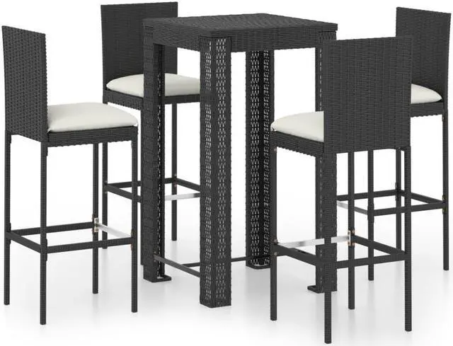 Alt view image 8 of 13 - vidaXL 5 Piece Outdoor Bar Set with Cushions Poly Rattan Black