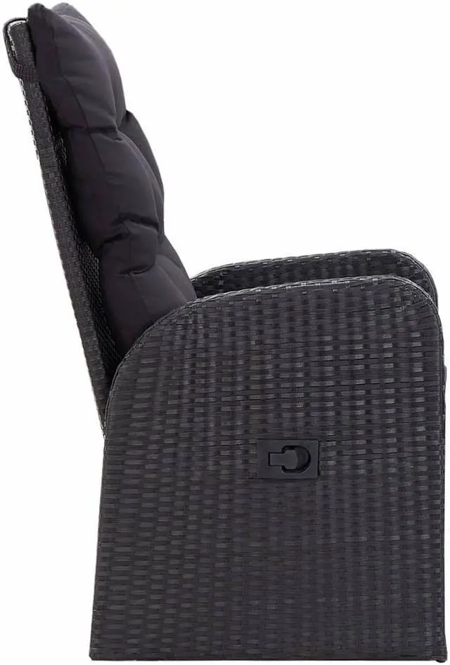 Alt view image 18 of 19 - vidaXL 2x Reclining Patio Chairs with Cushions Poly Rattan Black Meal Seating