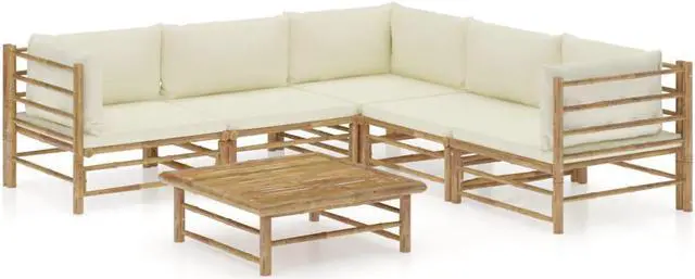 Main image of vidaXL Patio Lounge Set Sofa Couch 6 Piece with Cream White Cushions Bamboo