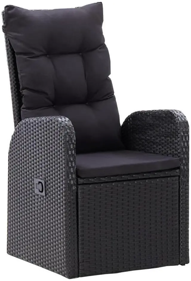 Alt view image 19 of 19 - vidaXL 2x Reclining Patio Chairs with Cushions Poly Rattan Black Meal Seating