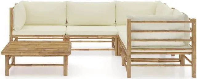 Alt view image 2 of 7 - vidaXL Patio Lounge Set Sofa Couch 6 Piece with Cream White Cushions Bamboo