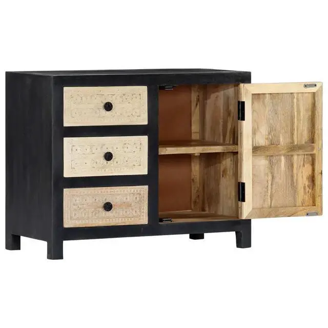 Alt view image 4 of 10 - vidaXL Hand Carved Side Cabinet Gray 29.5"x13.8"x23.6" Solid Mango Wood