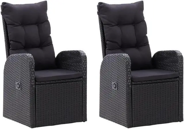 Alt view image 12 of 19 - vidaXL 2x Reclining Patio Chairs with Cushions Poly Rattan Black Meal Seating
