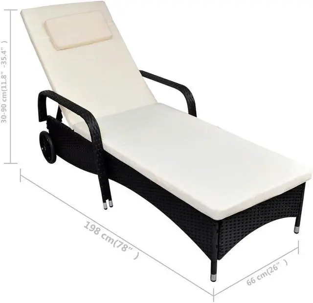 Alt view image 12 of 15 - vidaXL Patio Lounge Chair Sunlounger Sunbed with Cushion Black Poly Rattan