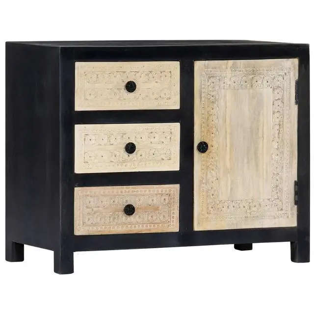 Alt view image 7 of 10 - vidaXL Hand Carved Side Cabinet Gray 29.5"x13.8"x23.6" Solid Mango Wood