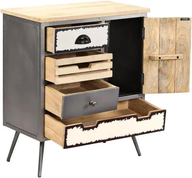 Alt view image 17 of 19 - vidaXL Sideboard Buffet Console Cabinet for Kitchen Solid Wood Mango and Steel