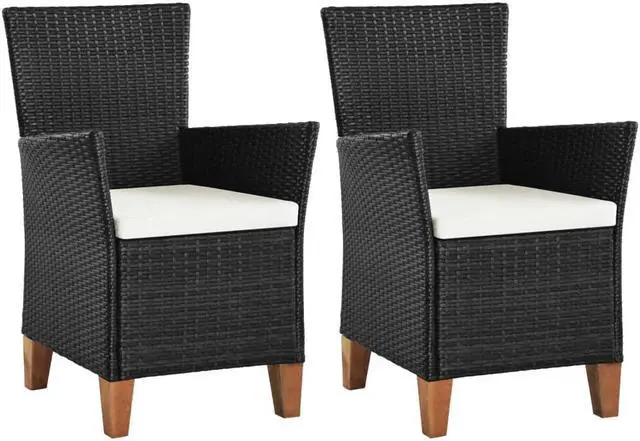 Alt view image 11 of 14 - vidaXL Patio Chairs 2 Pcs Dining Single Chair with Cushions Poly Rattan Black
