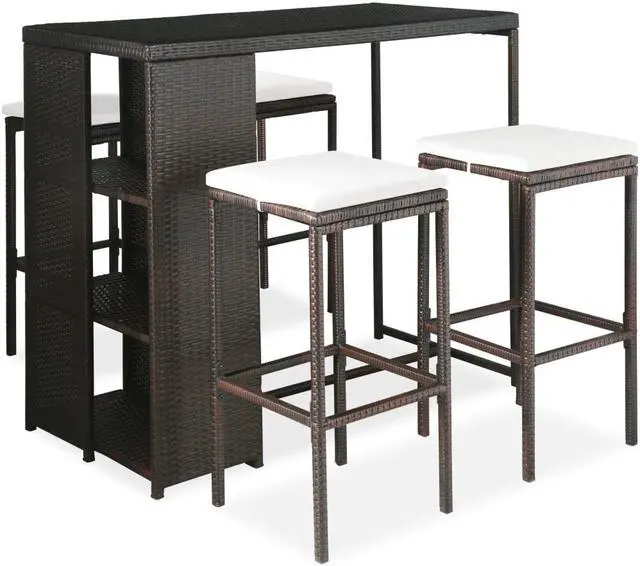 Alt view image 7 of 13 - vidaXL 5 Piece Garden Bar Set with Cushions Poly Rattan Brown